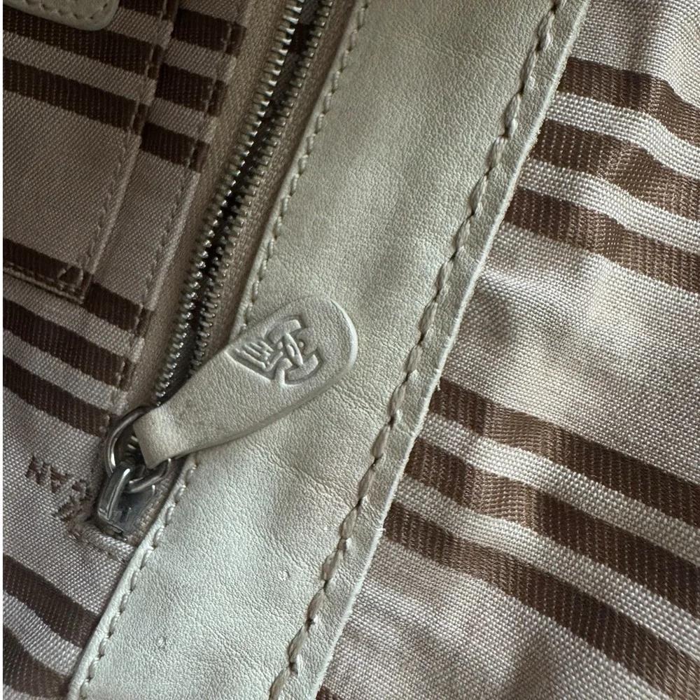 Hogan Ivory Authentic Leather Women's Bag with Wooden Accent